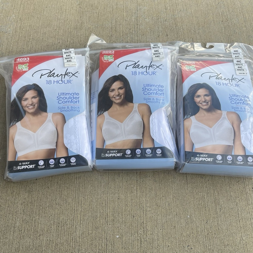 Playtex 18 Hour Ultimate Shoulder Comfort Bra 4693 Wireless White (Lot Of 3)